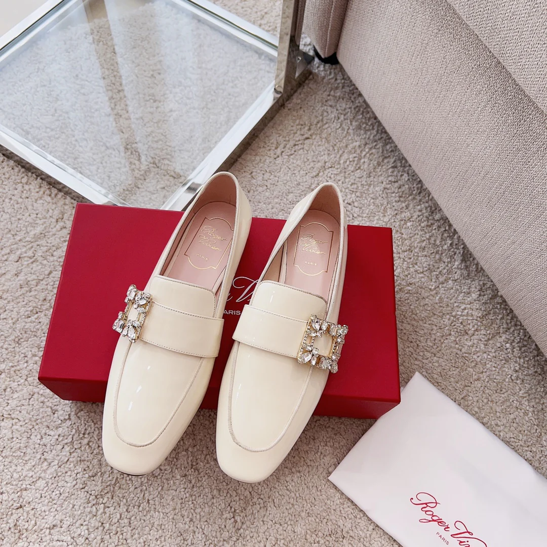 Обувь RV - Версальские туфли с ромбовидной пряжкой - плоские лоферы - белые