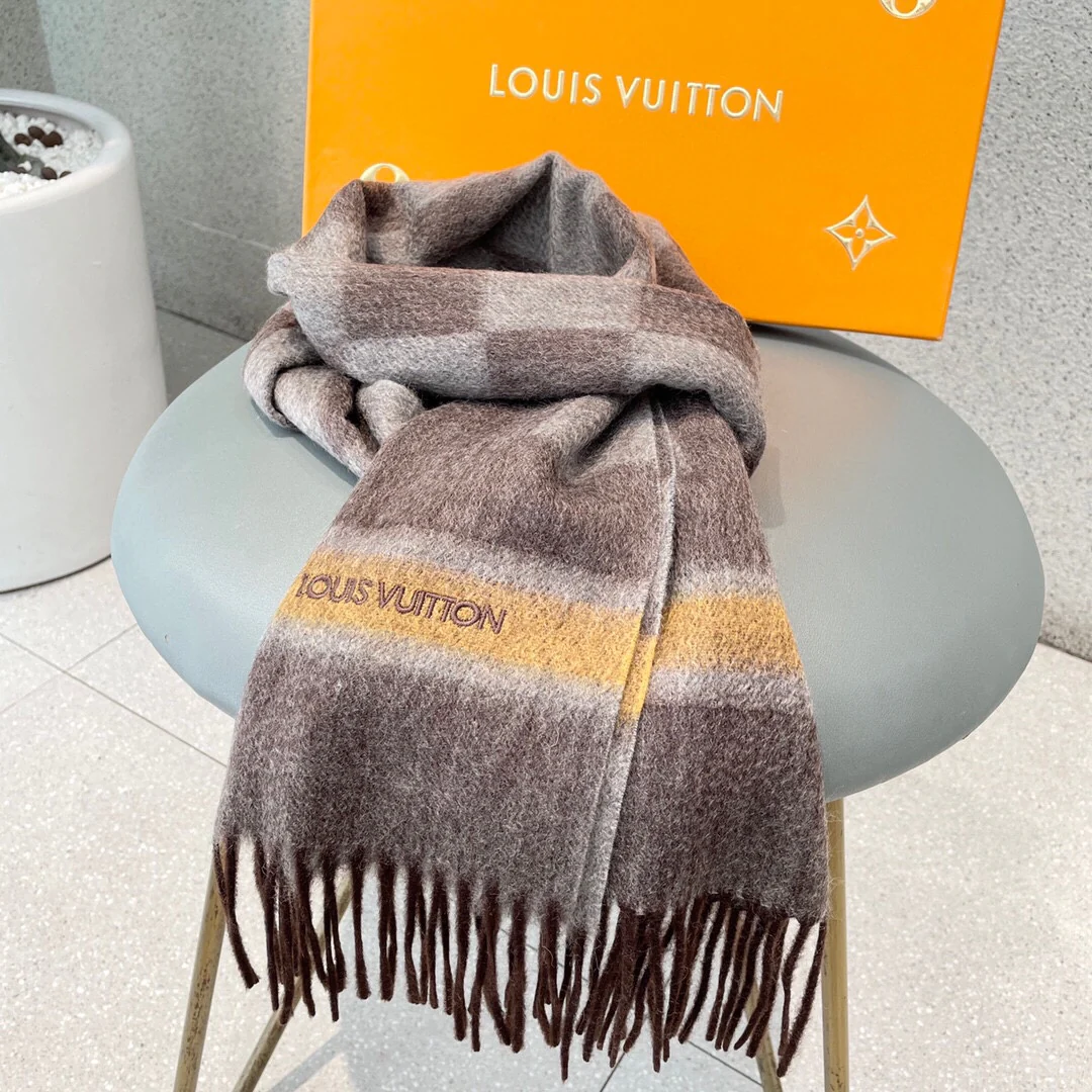 LV - Шарф из чистого кашемира - 180 см - 32 см - Коричневый