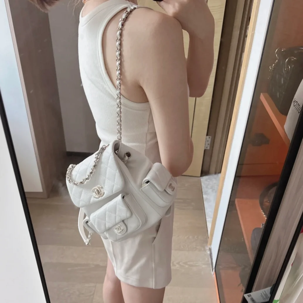 Chanel - Новая маленькая сумка через плечо Tank Duma - Два боковых кармана - Белая - 1