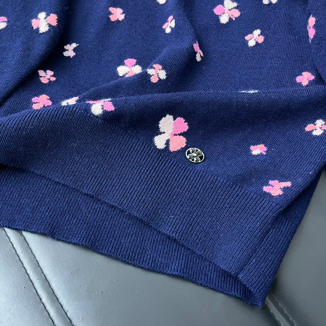 Кардиган Chanel 2403 из жаккардовой вязки с короткими рукавами - синий