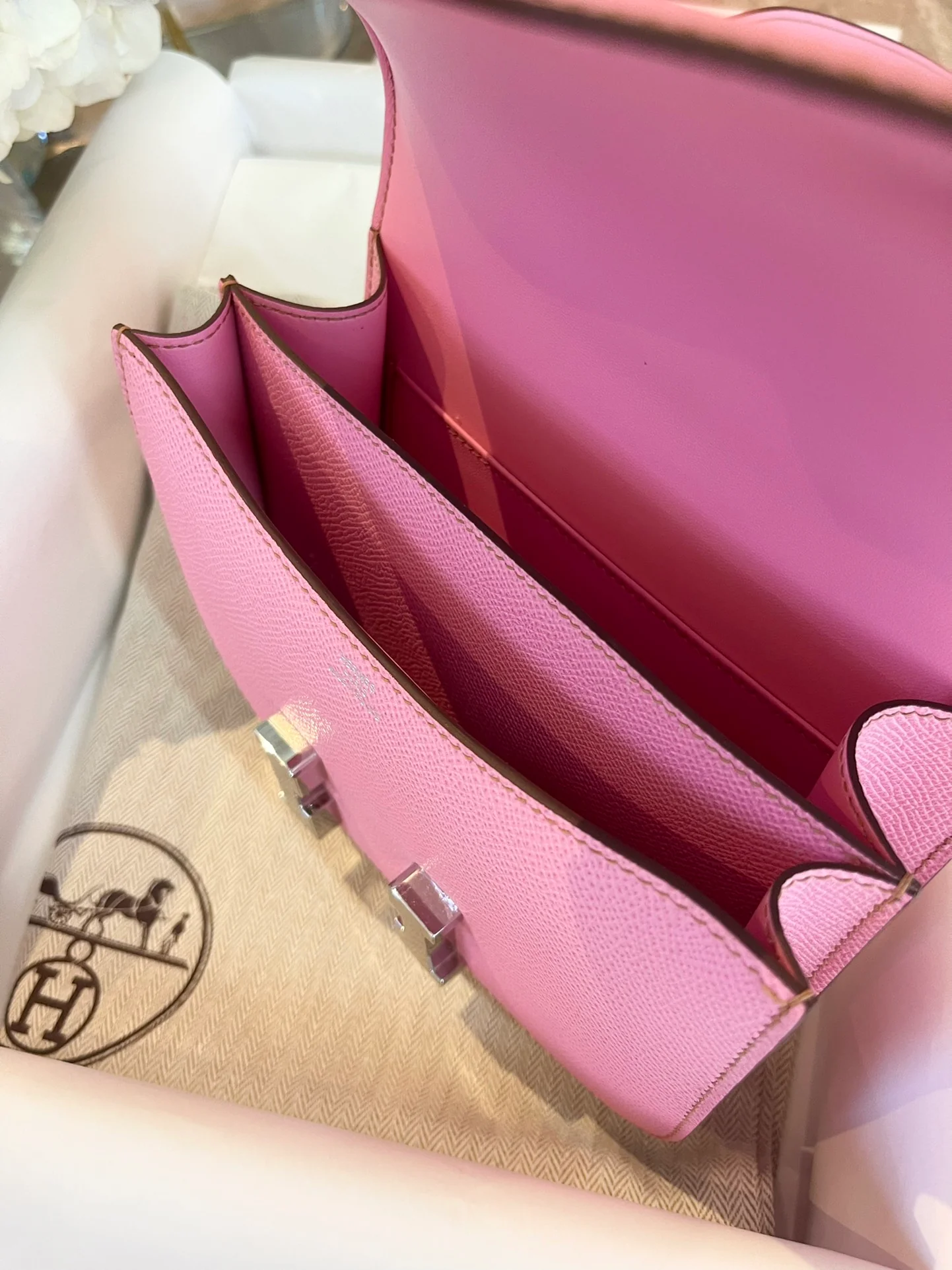 Hermes Constance 19-5p Вишневый розовый серебряный пряжка