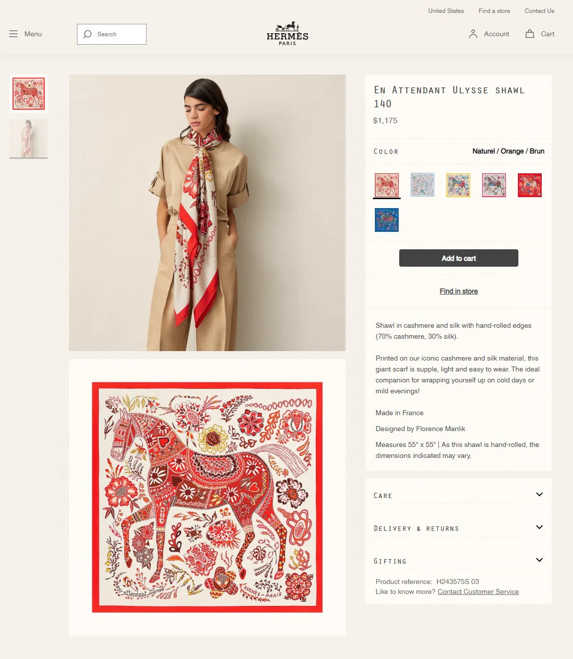 Большой квадратный шарф Hermes 