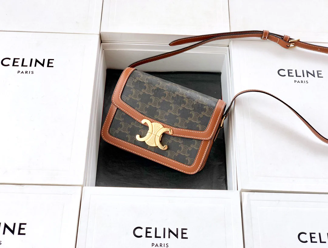 Сумка Celine Triomphe из телячьей кожи с покрытием и канвасом - подростковая - 18 - 5 см