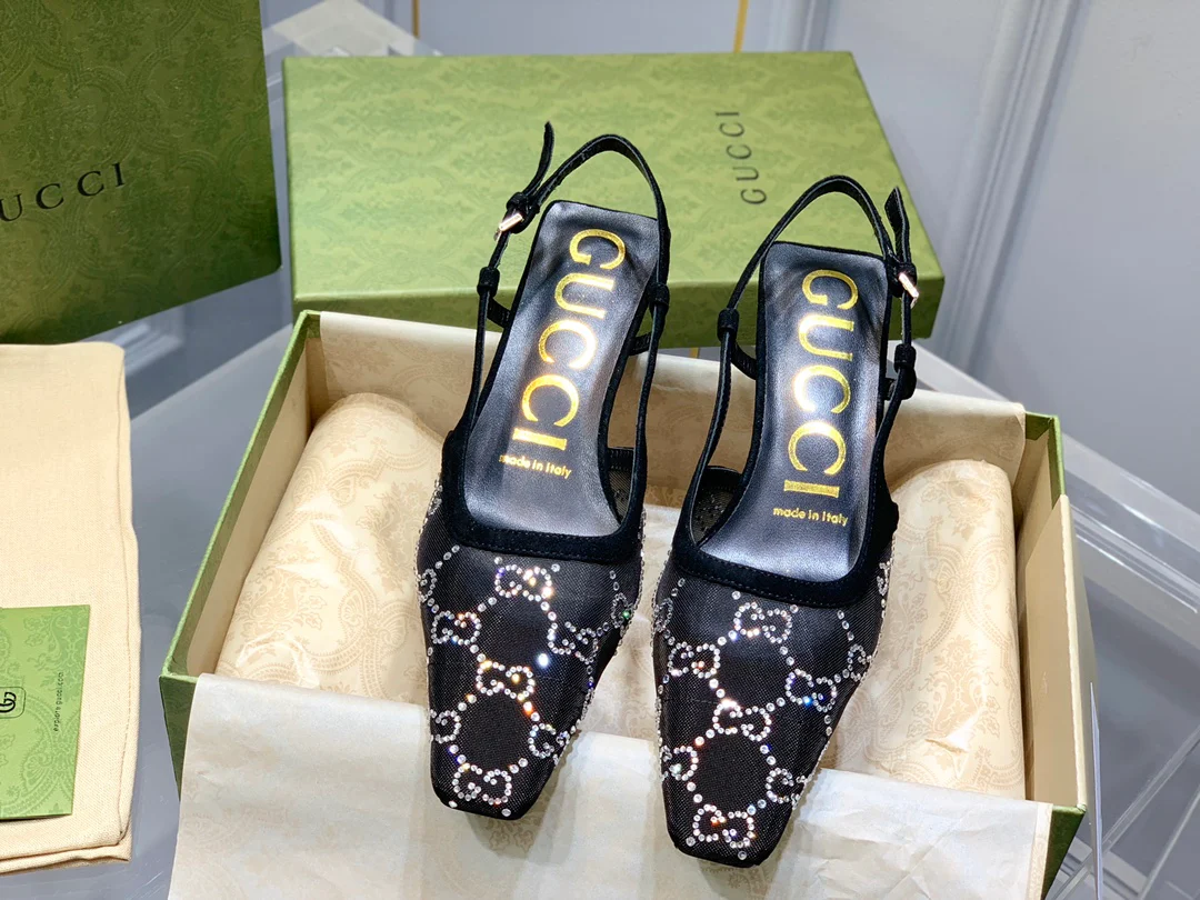 Босоножки Gucci на низком каблуке из сетчатой ??ткани