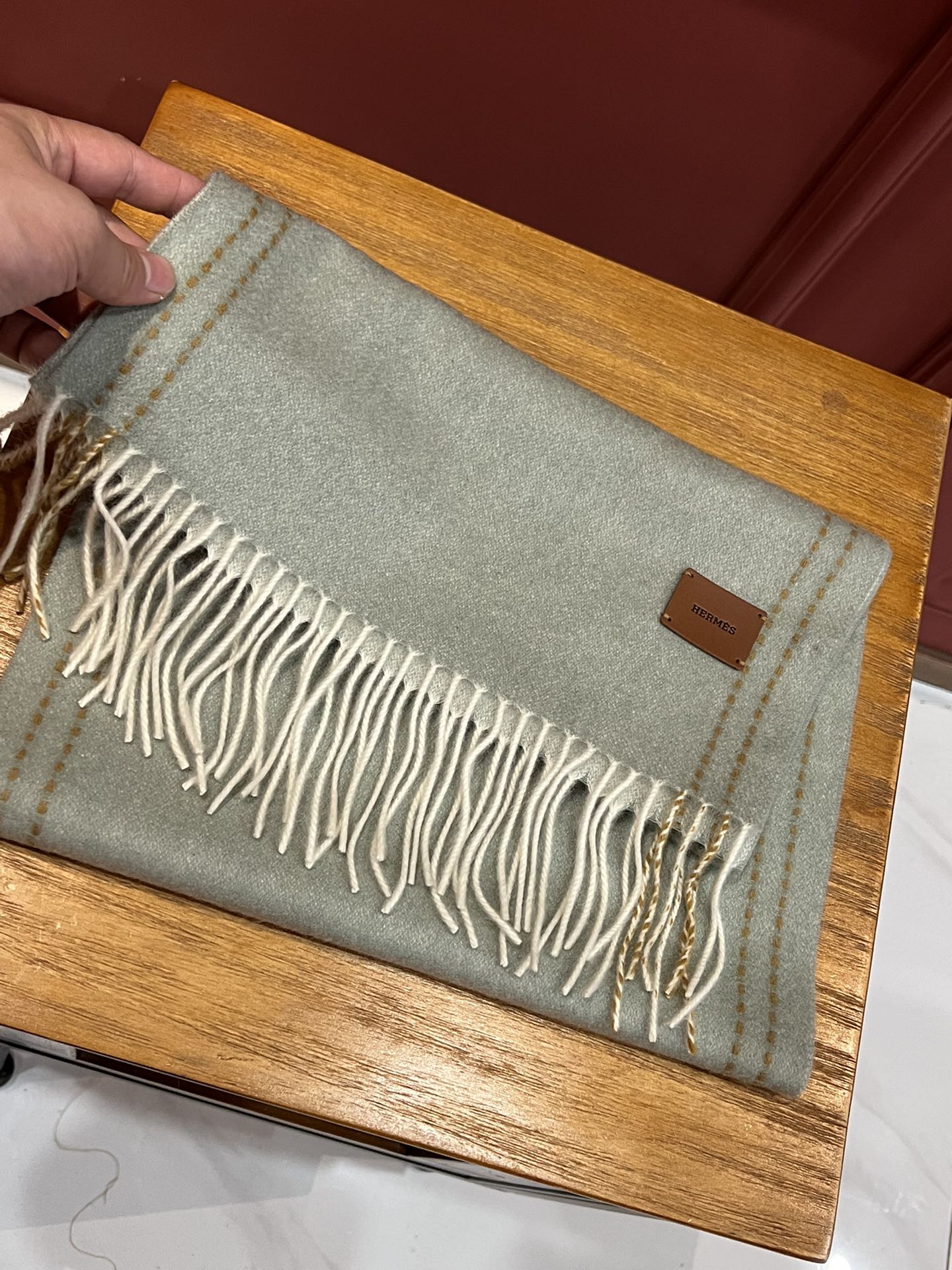 Двусторонний длинный кашемировый шарф Hermes - 30 см - 190 см - 100 см - Кашемир из высококачественной дикой козы - Серый