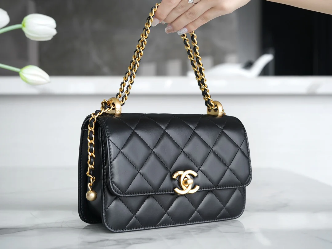 Chanel 24c Double Gold Ball CF Mini 19 Black