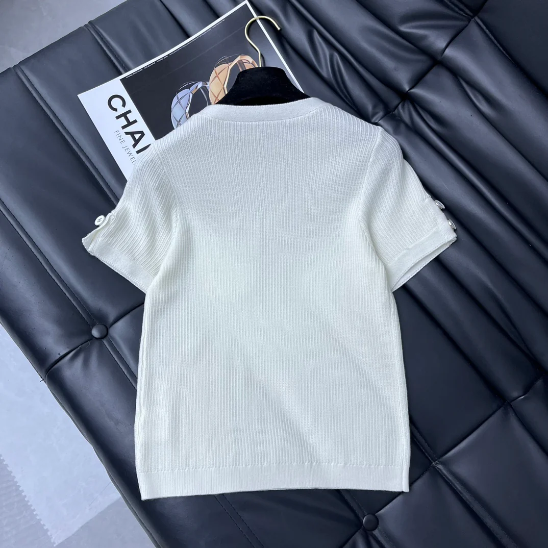 Свитер Chanel 2403 с карманом в виде четырехлистного клевера - белый