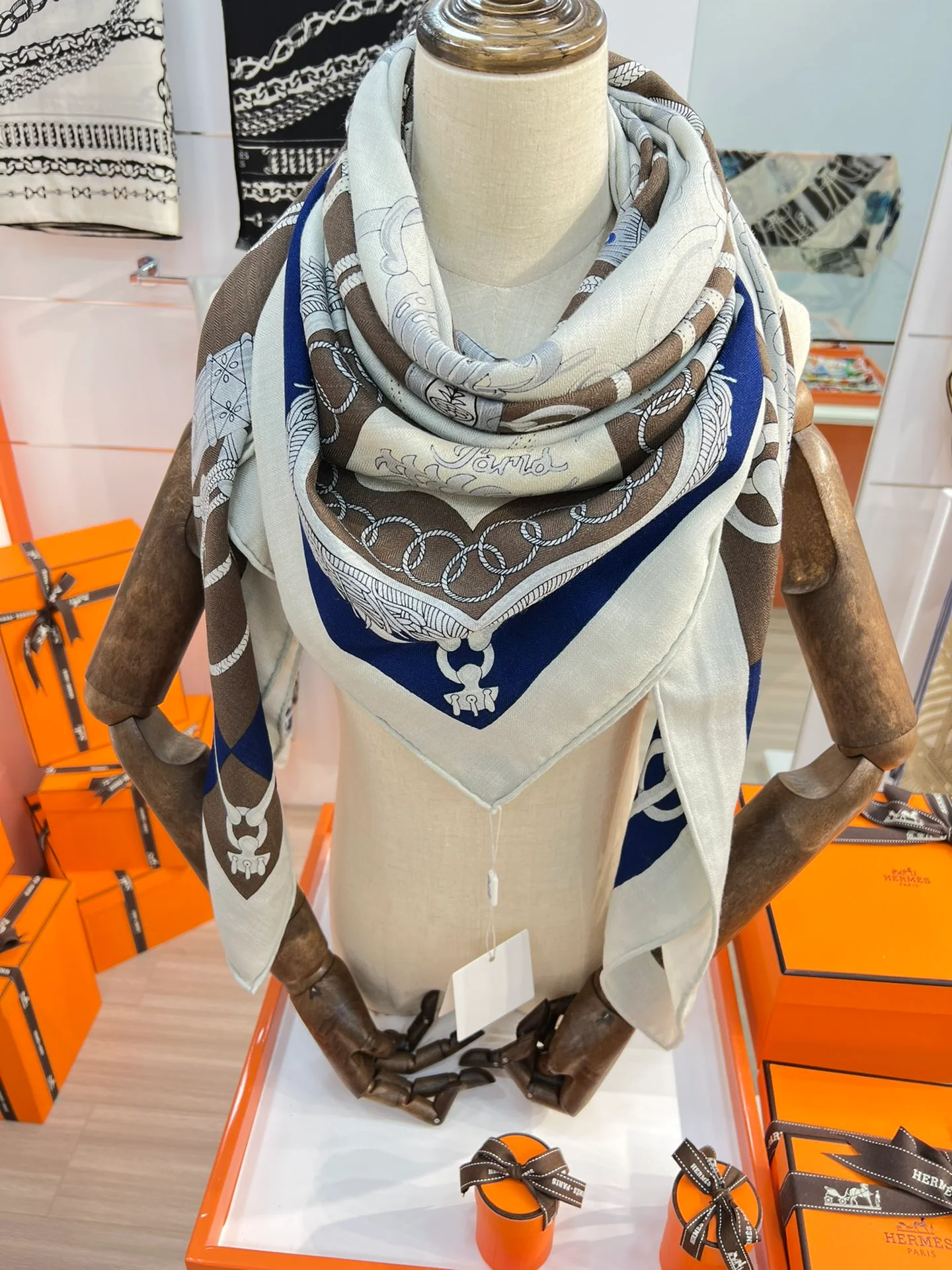 Бархатный шарф Hermes Sabre March - 140 см - 30 - Шелк 70 - Шерсть - 2