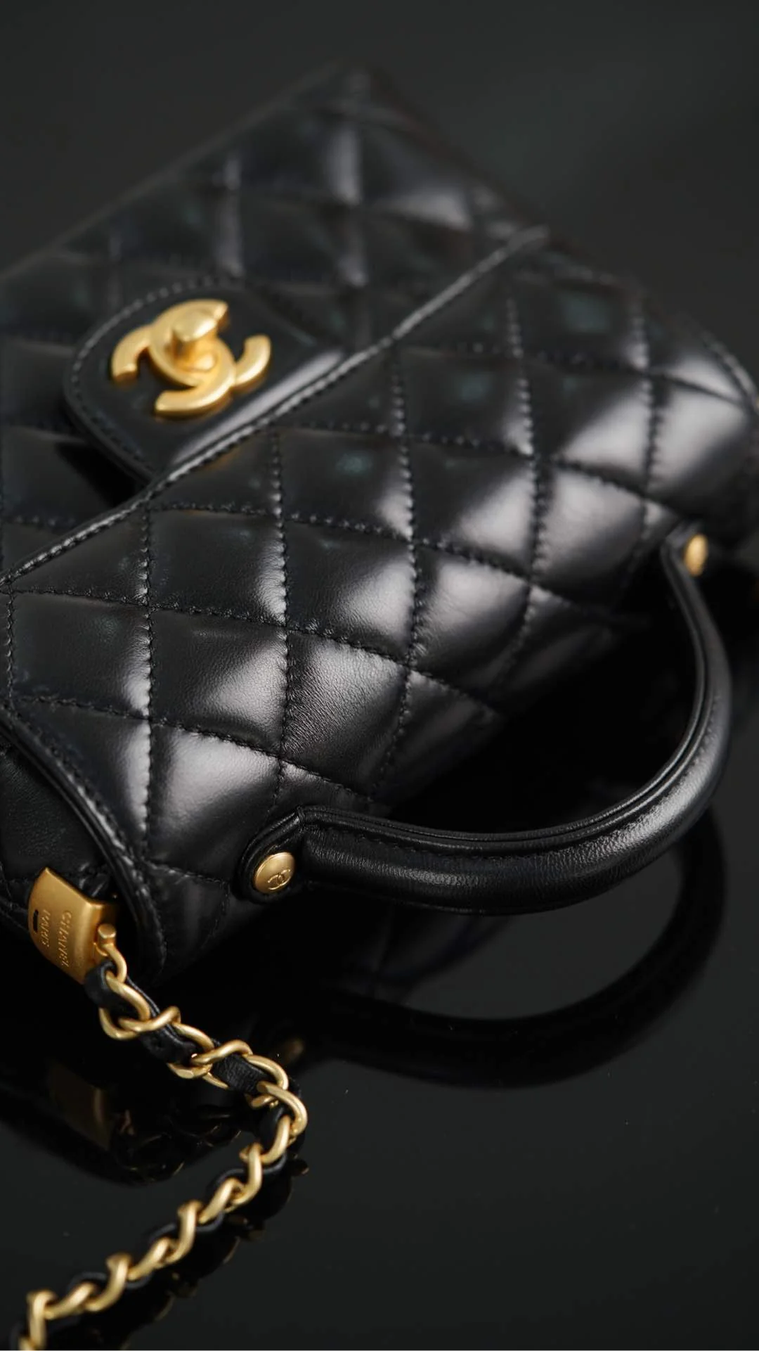 Сумка Chanel 25p Handle Flap Bag (квадратная) - черно-золотая