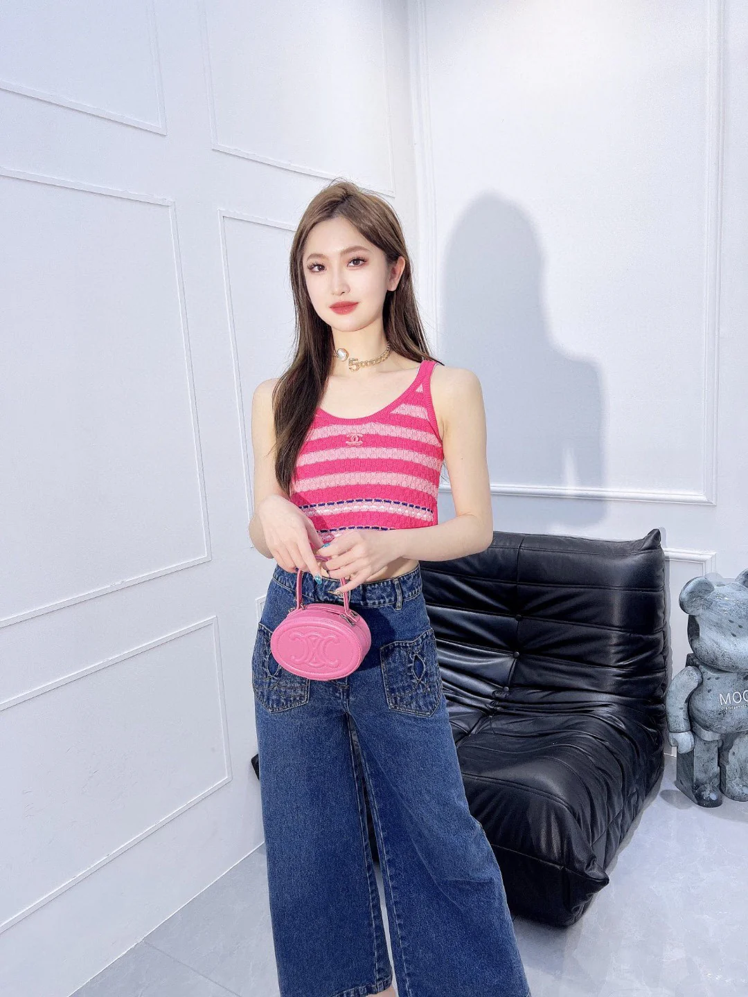 Chanel 2403 - Полосатый жилет с круглым вырезом - Розовый