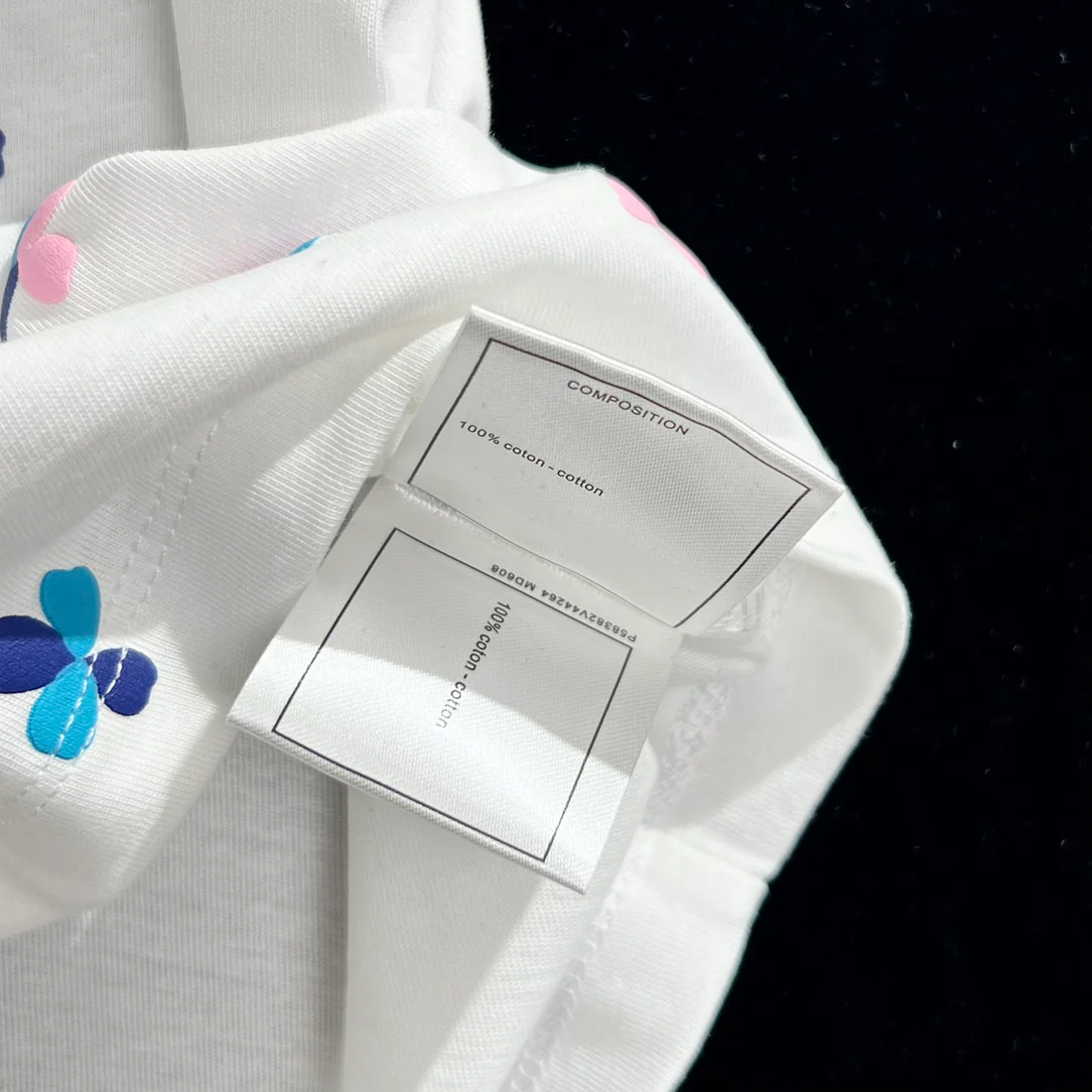 Chanel 2403 - Высококачественная работа, узор из пайеток в виде четырехлистного клевера, художественная хлопковая футболка с круглым вырезом - белая