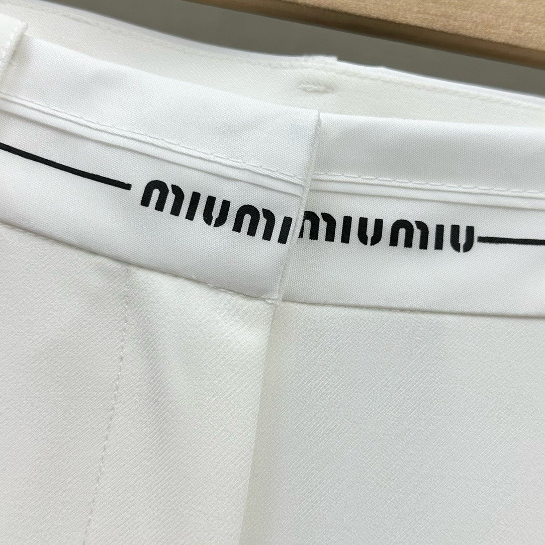 Miu Miu - 2404 - Широкие брюки с жаккардовым узором в виде букв - Белые