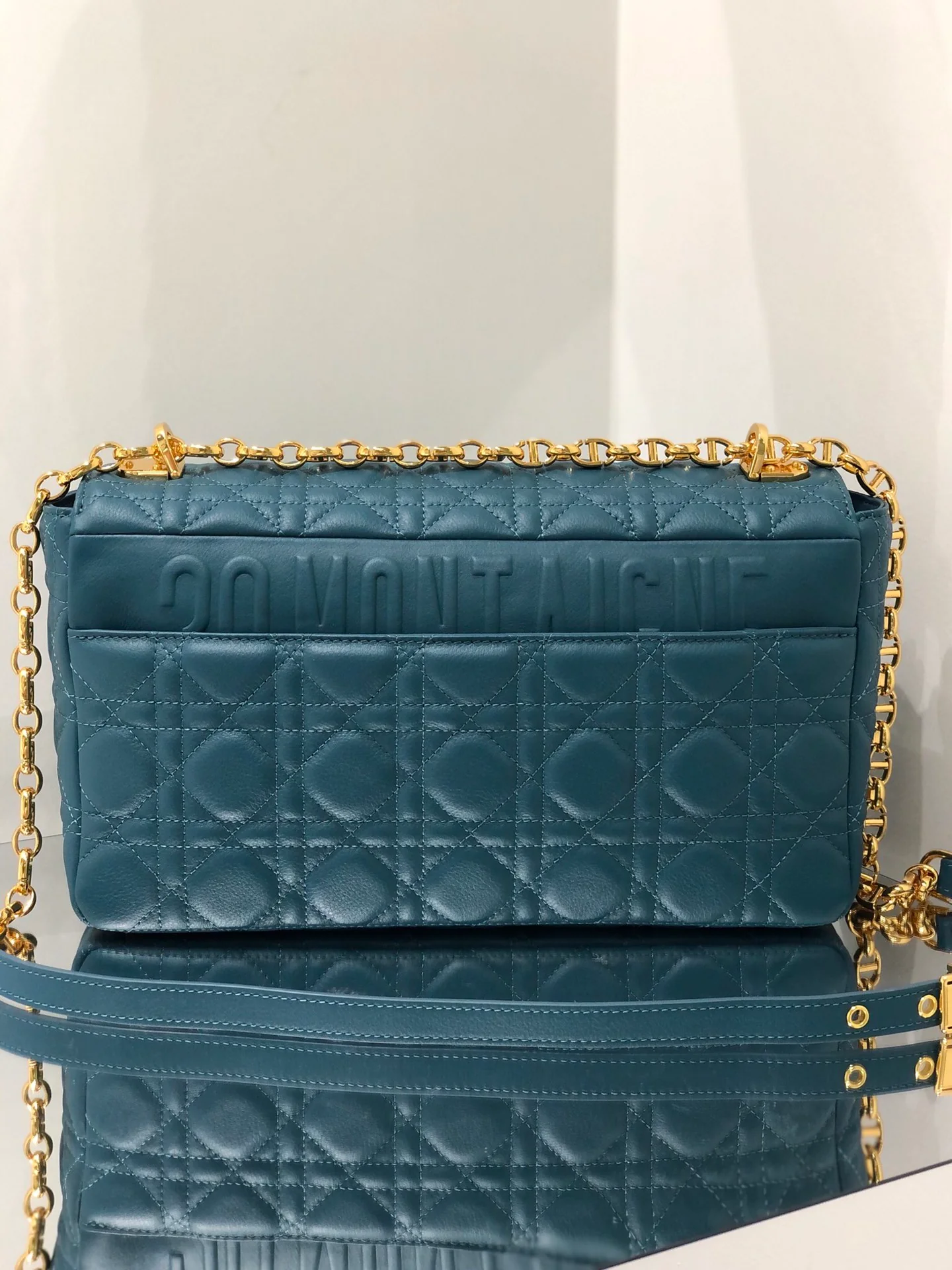 Dior Caro Large 28cm Deep Sea Blue Calfkin