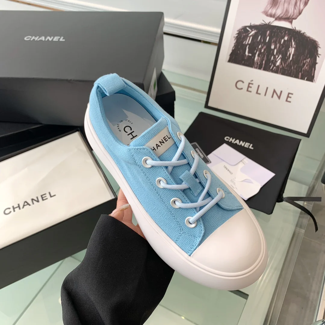 Туфли Chanel 2022 на платформе в форме лампочки - парусиновые - платформа 5 см - 1