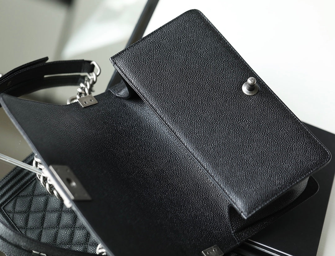 Chanel Le Boy Crystal Diamond Pattern Caviar - Medium - Black Silver