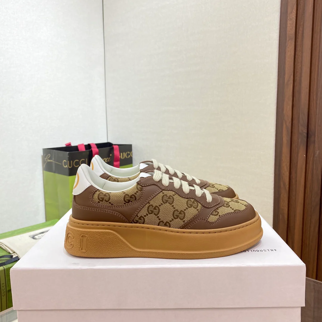 Белые кроссовки на платформе Gucci - унисекс - коричневые