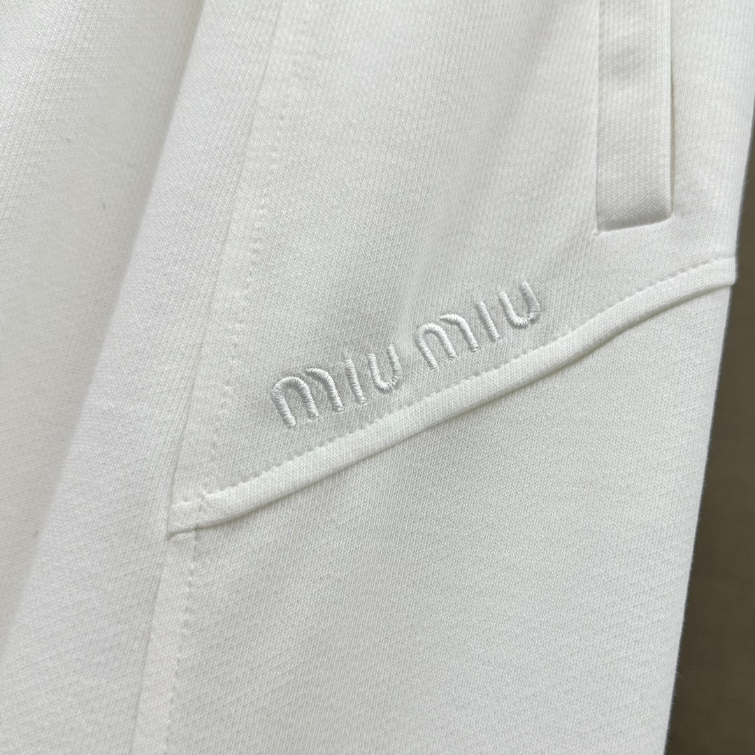 Брюки Miu Miu 2404 Flower Bud с завязками и широкими штанинами - белые