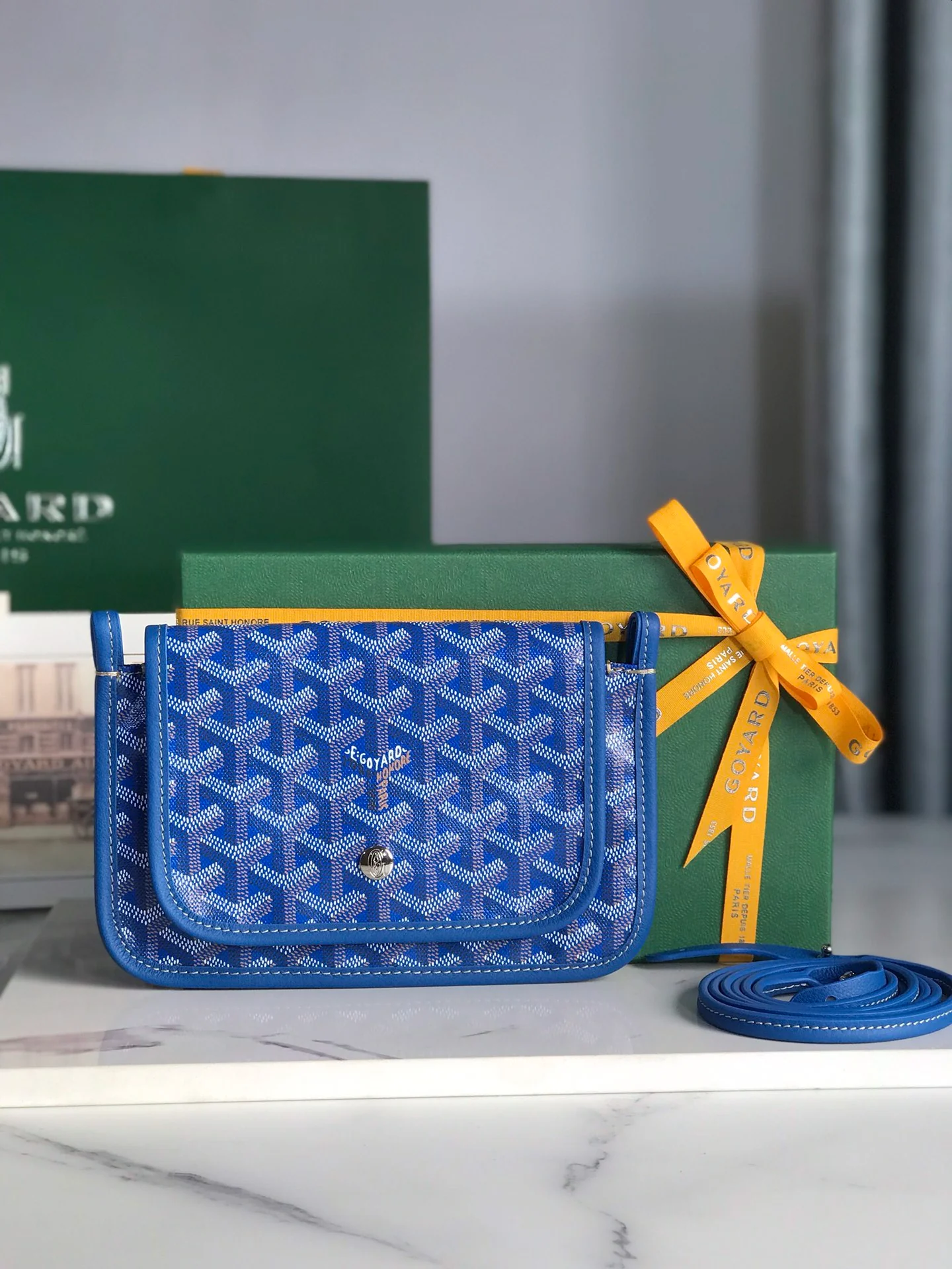 Плоская трехслойная сумка Goyard Plumet Series - синяя