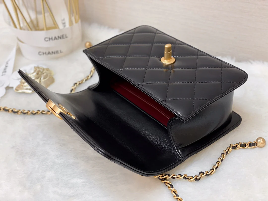 Chanel Double Gold Ball CF - Черная овечья кожа с золотой пряжкой