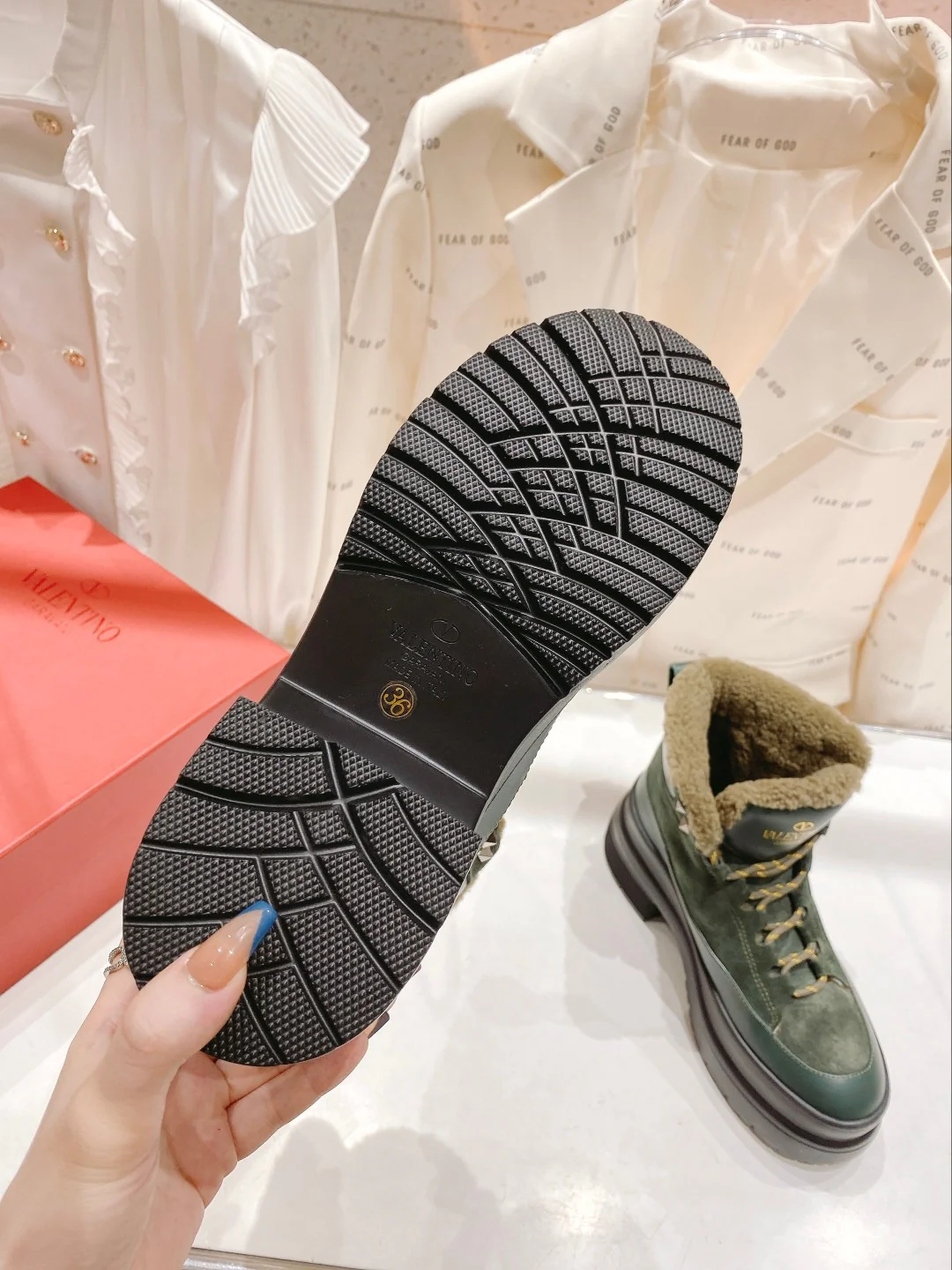 Valentino - Сапоги средней высоты из овечьей шерсти - зелёные