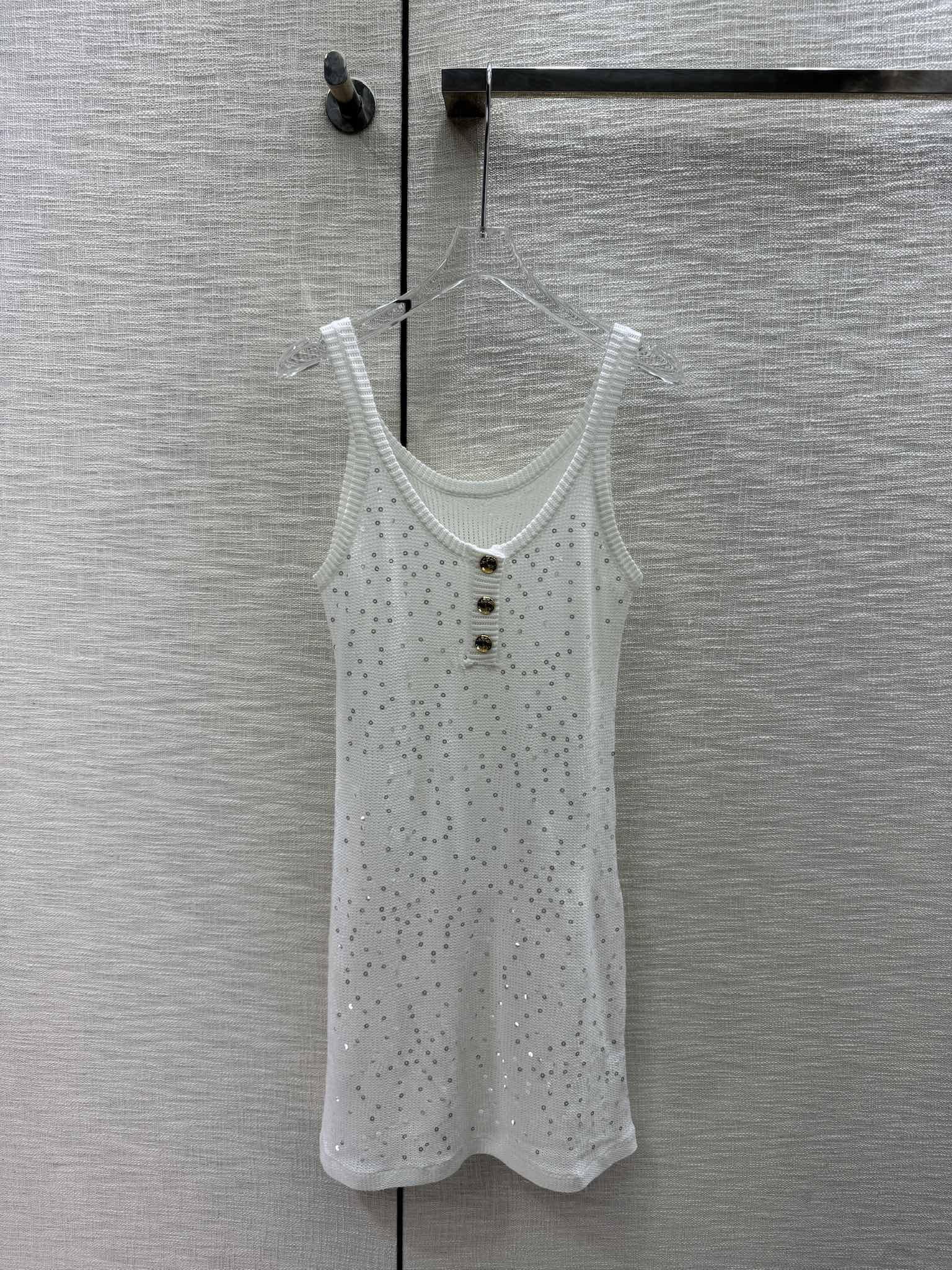 Вязаное платье-жилет Celine 2404 с пайетками - белое