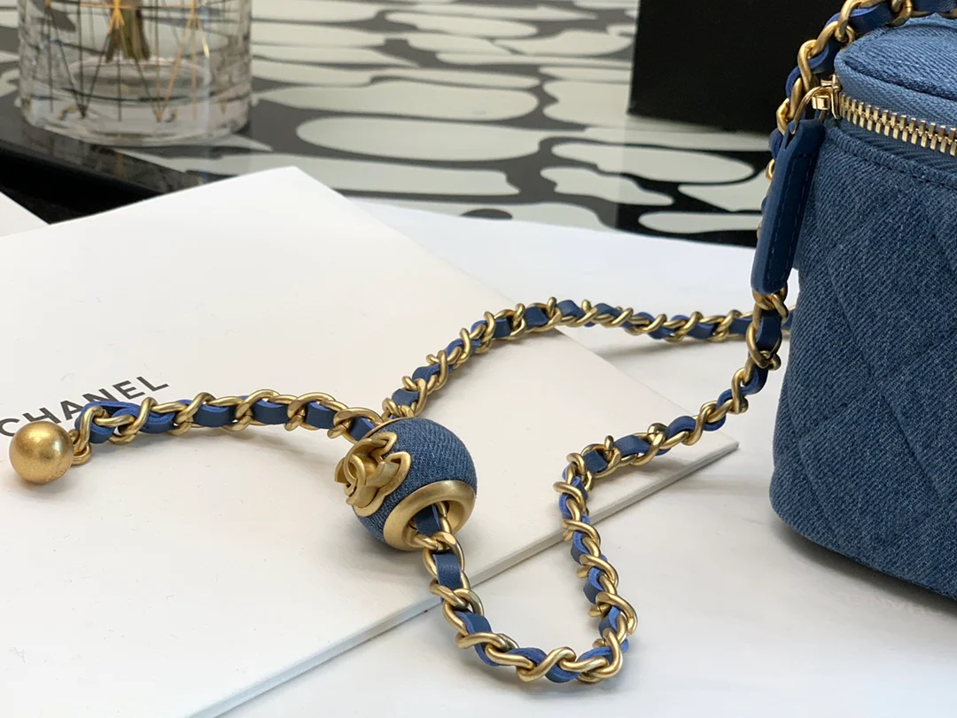 Chanel - Джинсовый золотой шарик - Квадратная коробка - Темно-синий