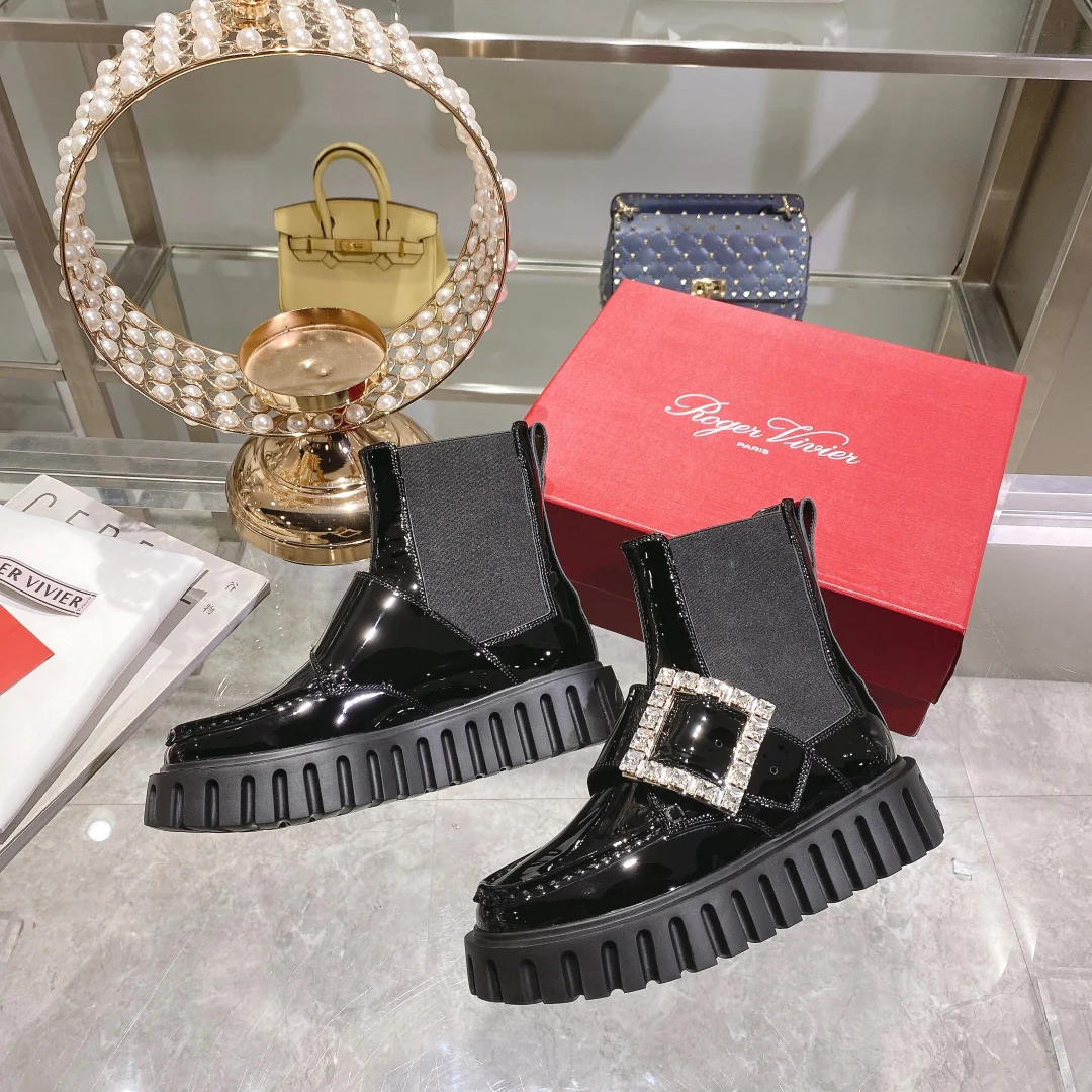 Ботильоны RV с пряжкой и стразами - черные