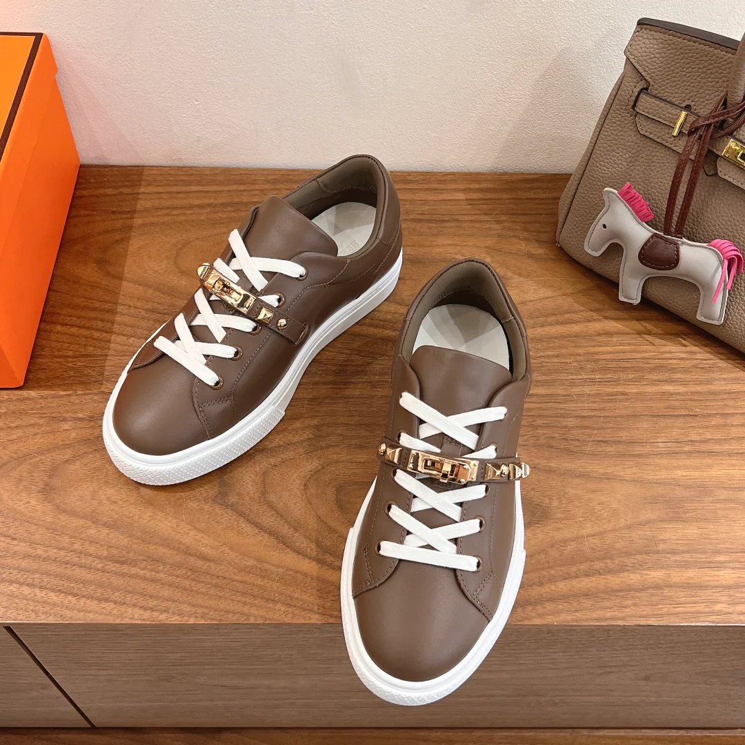 Hermes - Простые шнурки с пряжками - Низкие кеды - Кофейно-коричневый цвет