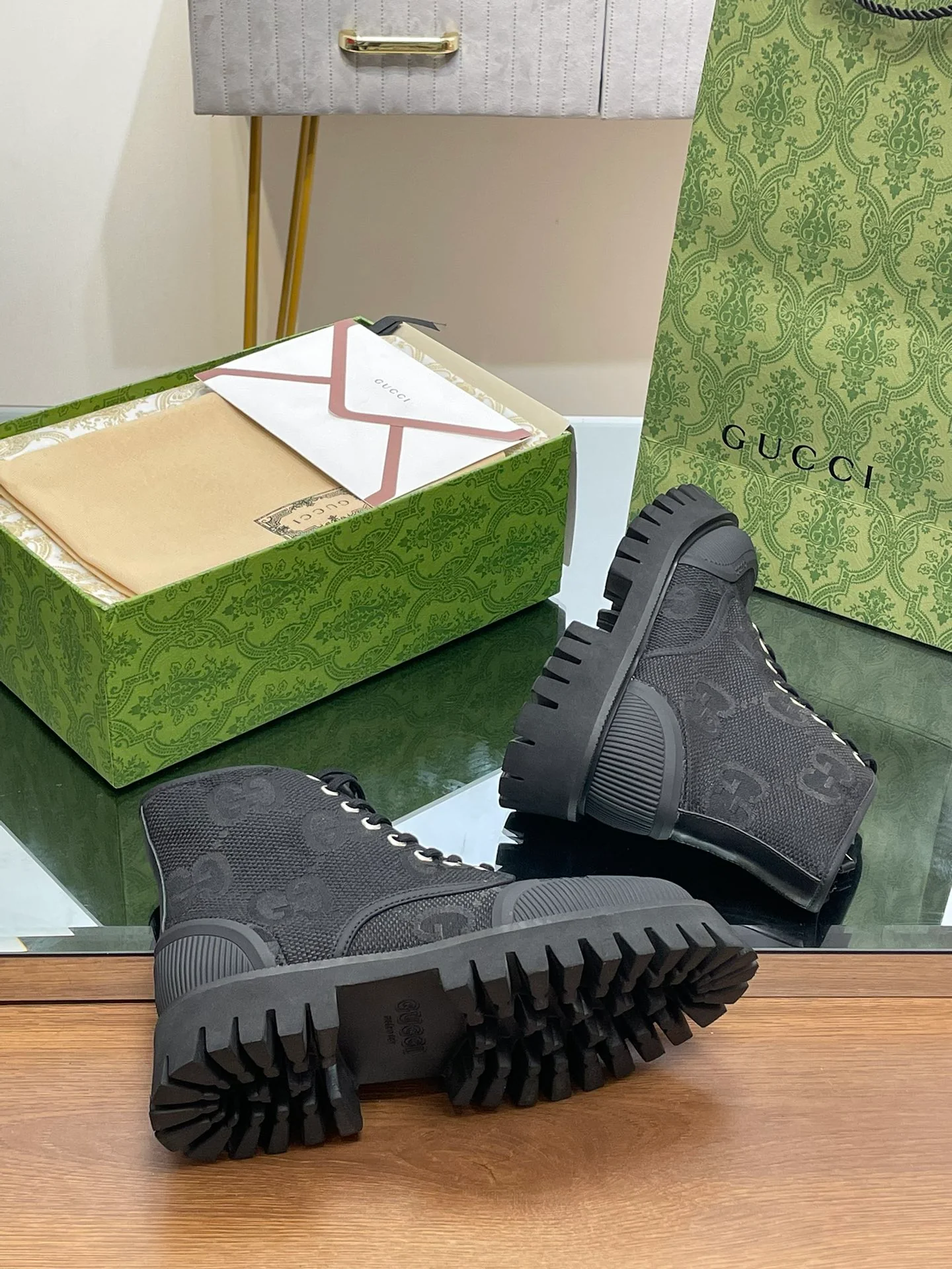 Высокие кроссовки на платформе Gucci - унисекс - черные