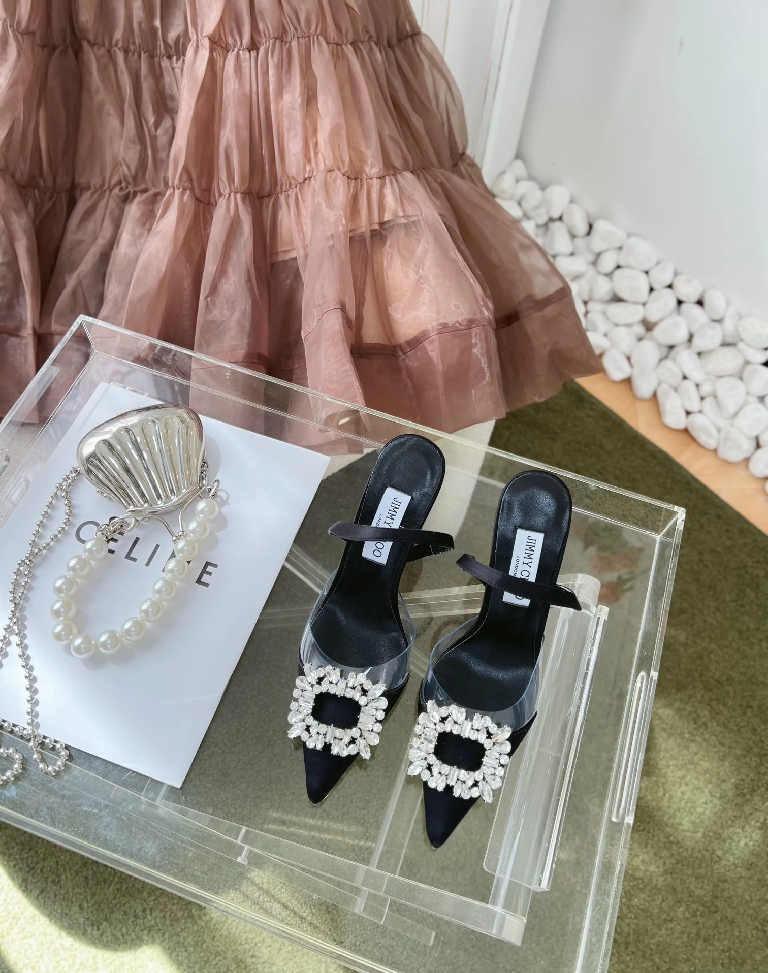 Босоножки на шпильке Jimmy Goddess Series с бриллиантовой пряжкой - черные