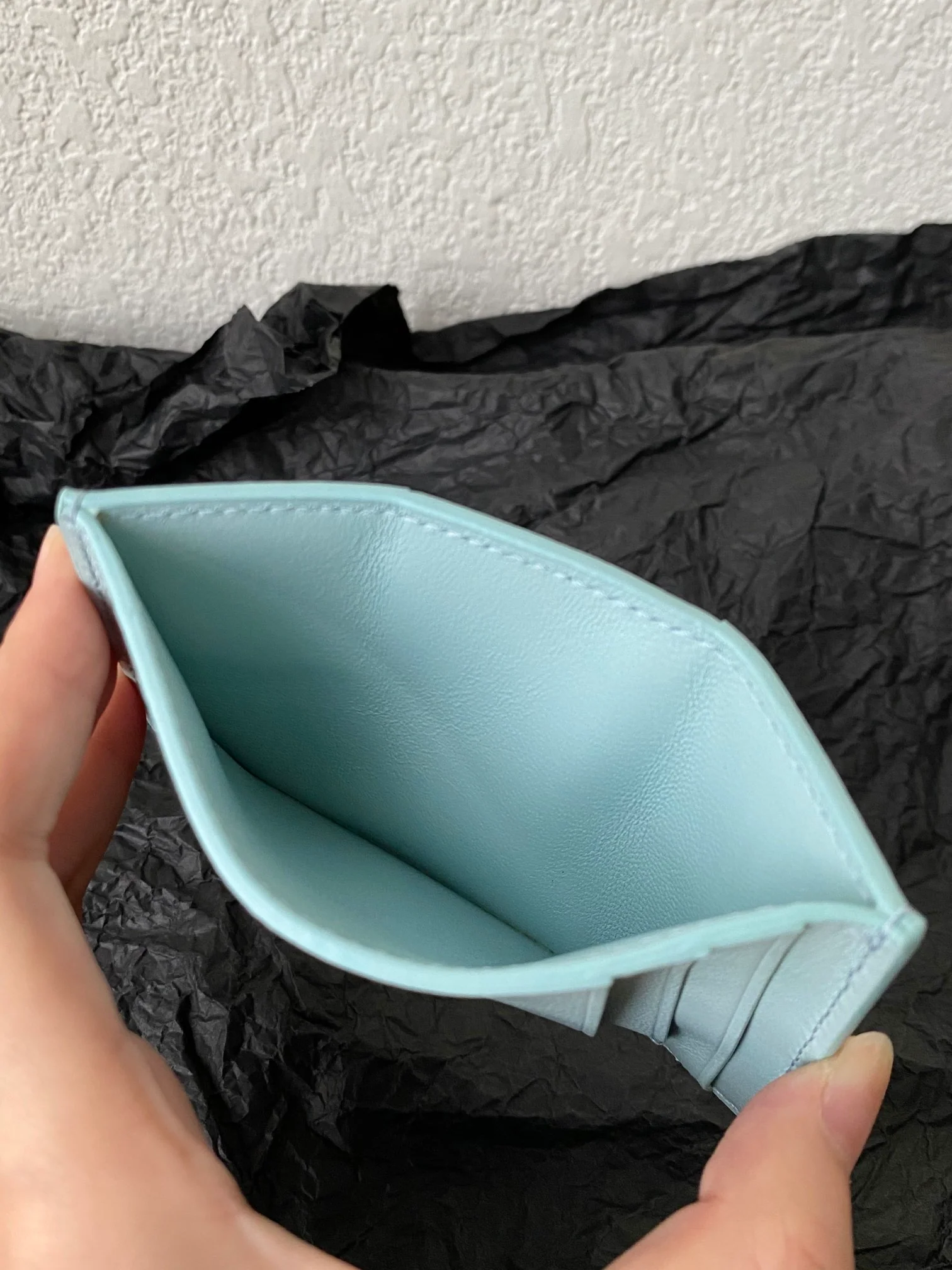 BV-中格 编织 卡夹 卡包 牛皮 11x7.5cm 湖水蓝