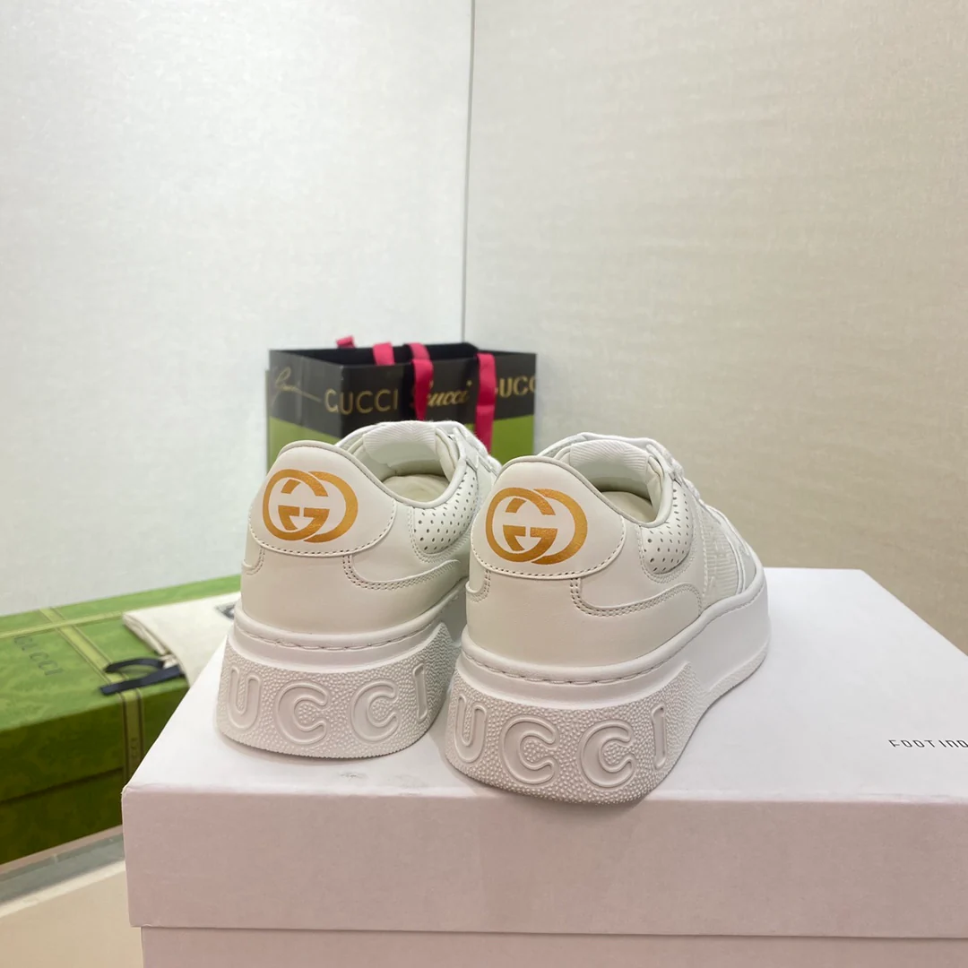 Белые кроссовки на платформе Gucci - унисекс - белые
