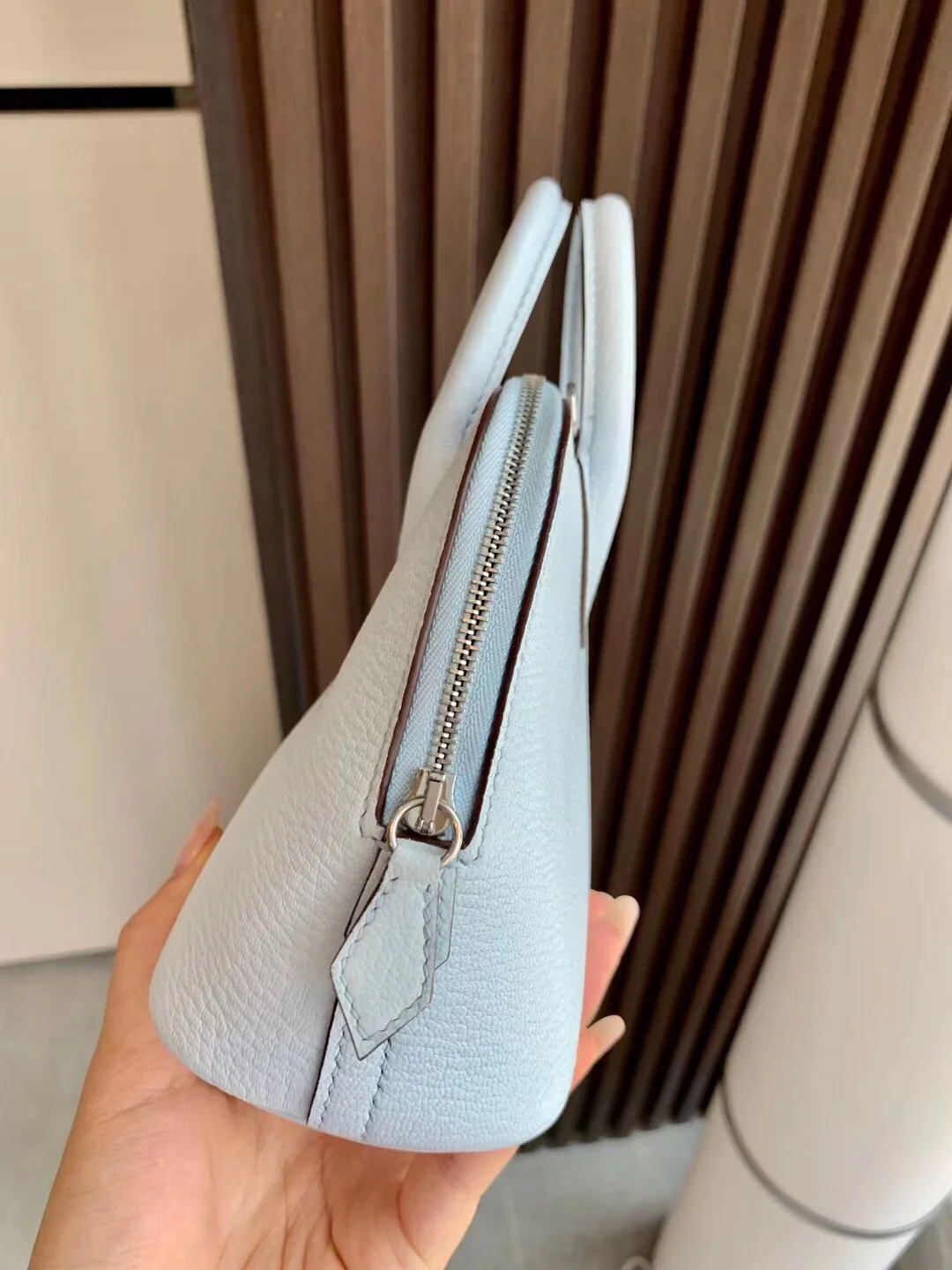 Hermes Bolide Mini T0 Fog Blue Silver Button