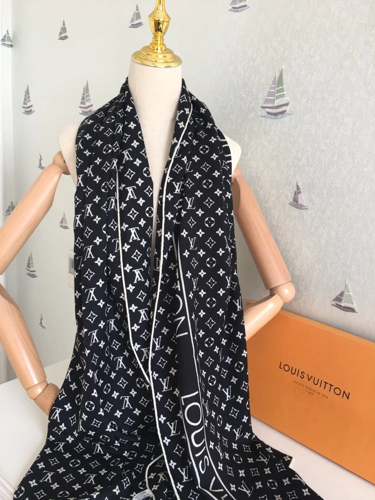 Кашемировый шарф LV в елочку - 65-200 см