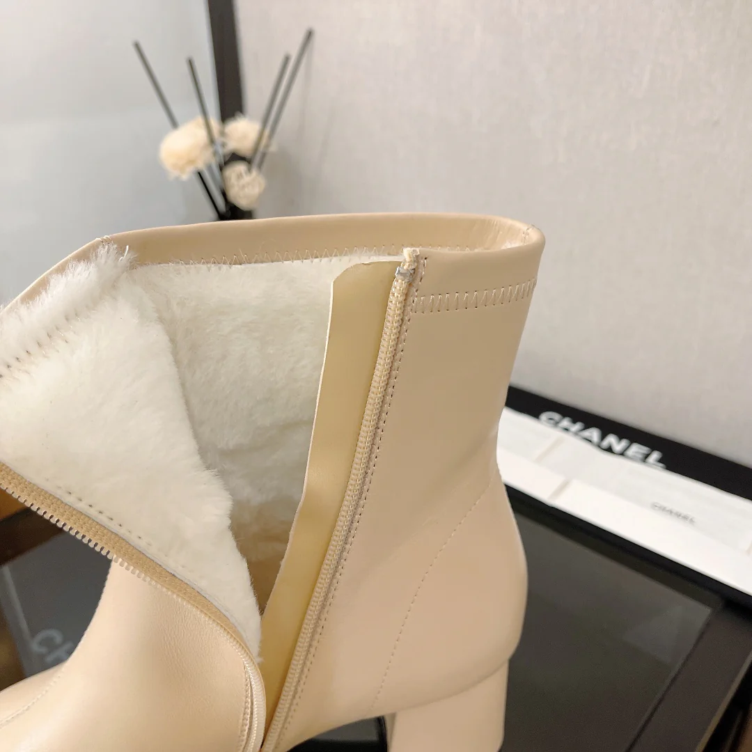 Ботильоны Chanel на шерстяной подкладке - бежевые