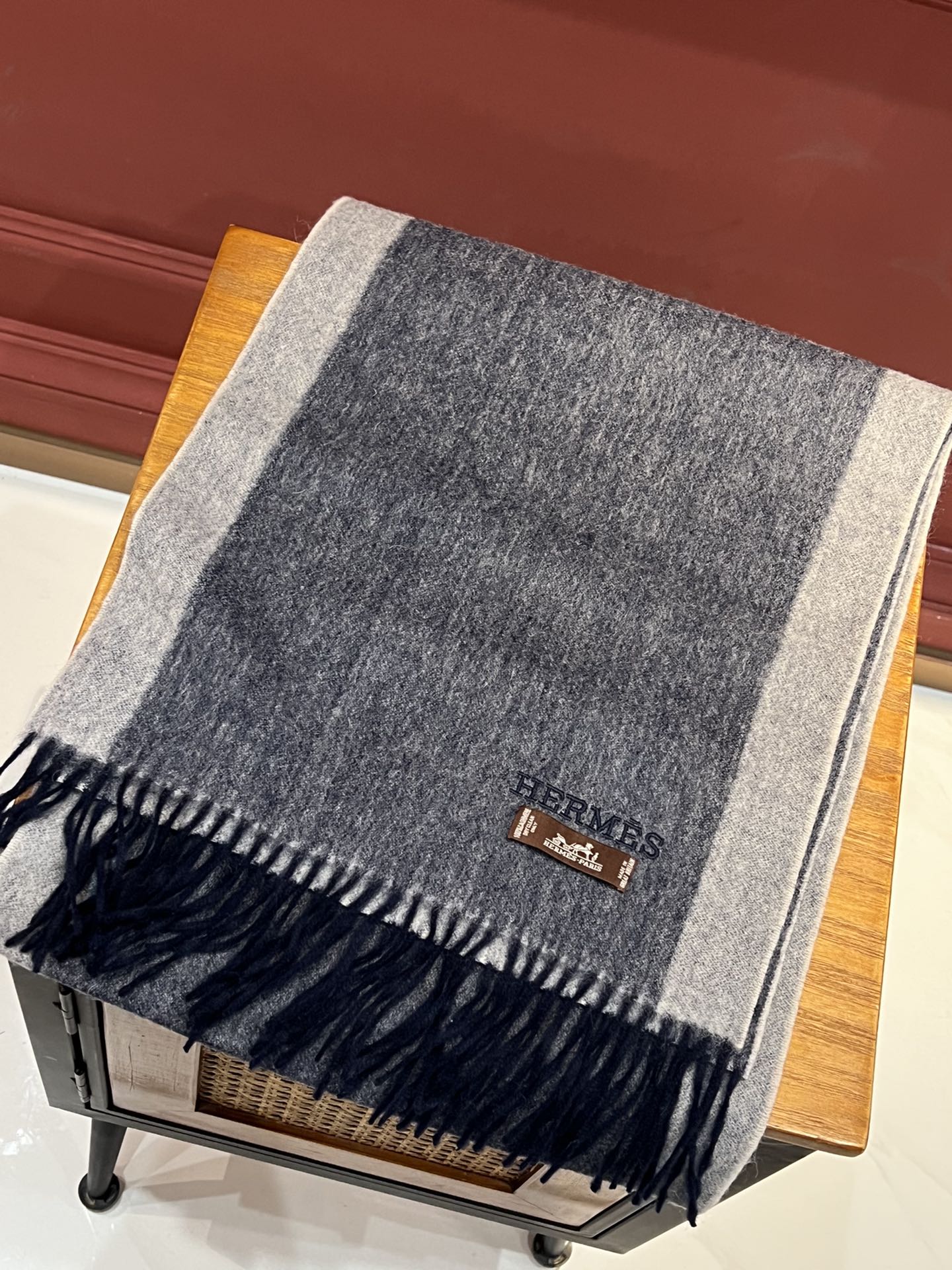 Шарф Hermes Color Block - 35 см - 190 см - серый