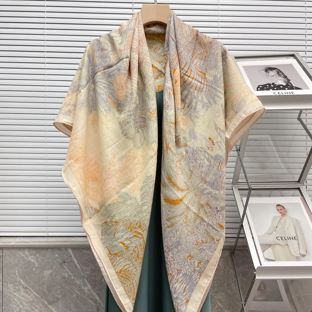 Большой двусторонний шарф Hermes - 140 см - 30 - Шелк 70 - Шерсть - 3