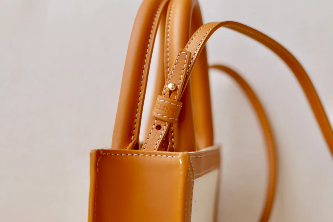 Мини-сумочка Celine Cabas Sulky с принтом из кожи вагю, вертикальная, желто-коричневая ткань.