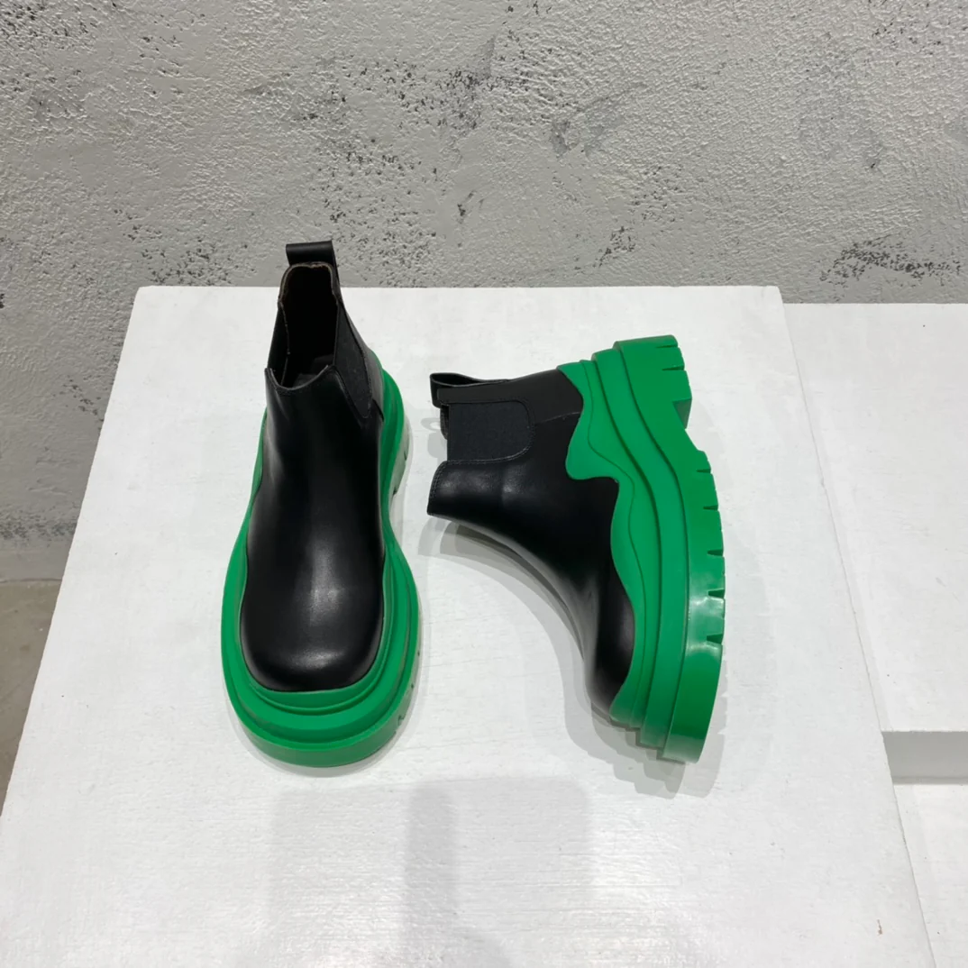 BV-22ss - Британские ретро-ботинки до щиколотки - Унисекс - Черные с зеленой подошвой