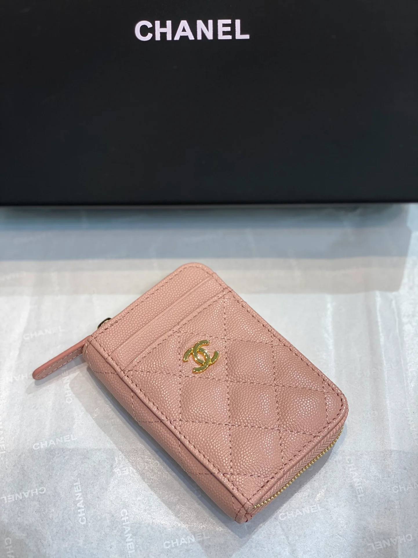 Chanel-菱格纹拉链卡包钱包 粉肤色
