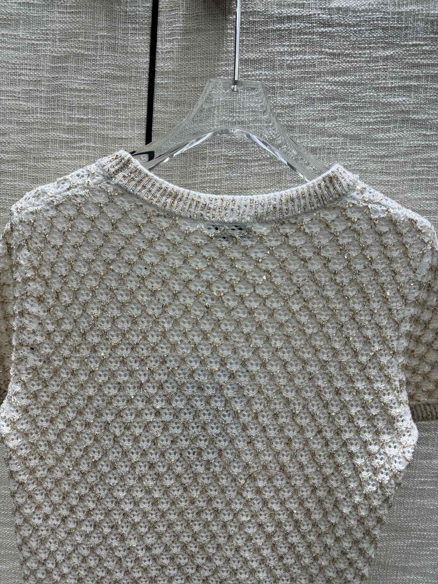 Chanel 2403 Черный с серебряными пайетками, вязаный, с коротким рукавом - белый