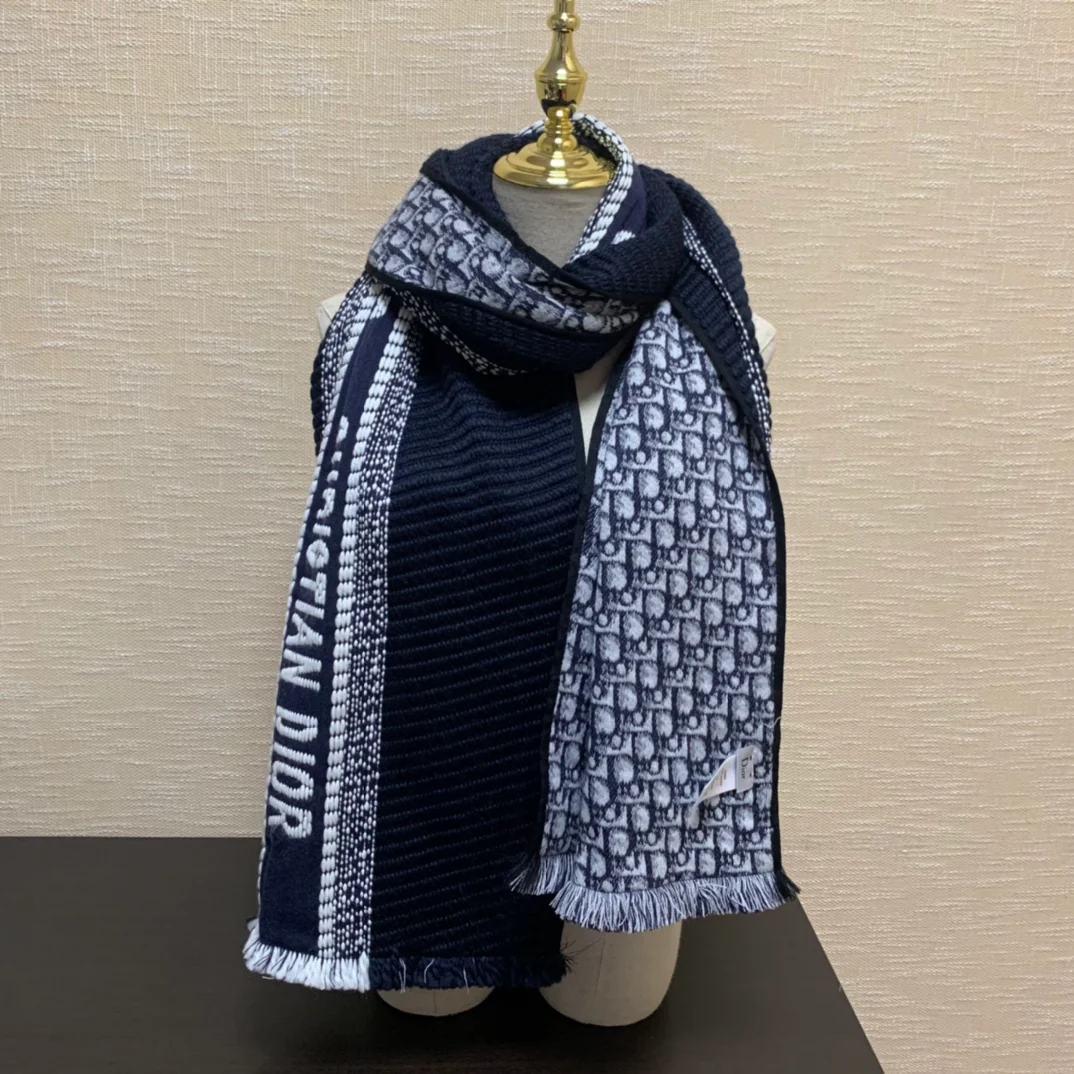 Двусторонний шарф Dior Oblique с принтом — смесь шерсти и шелка — черный