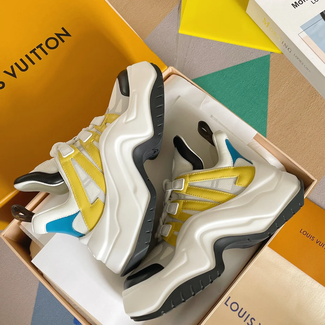 Новинка LV 2023 года - Серия Archlight 2-0 на платформе - Кроссовки/?папины кроссовки? - Бело-желтые