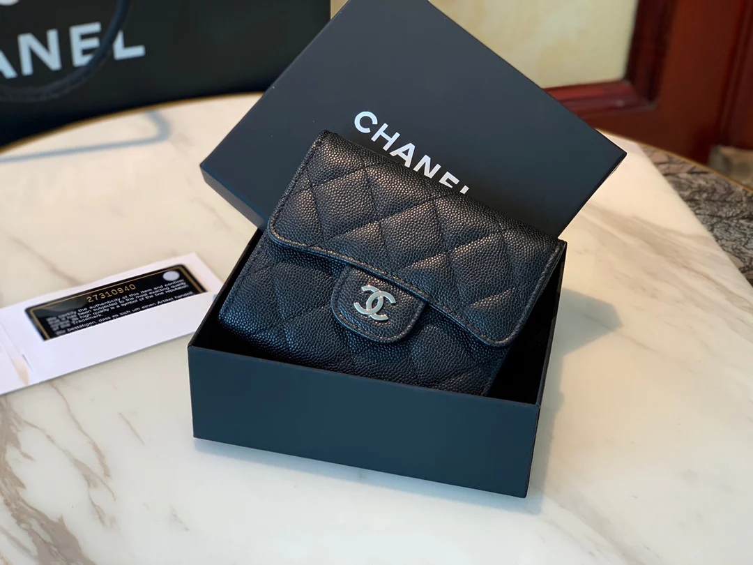 Кошелек Chanel Classic Bulb Pattern - CF - черный с серебряной пряжкой