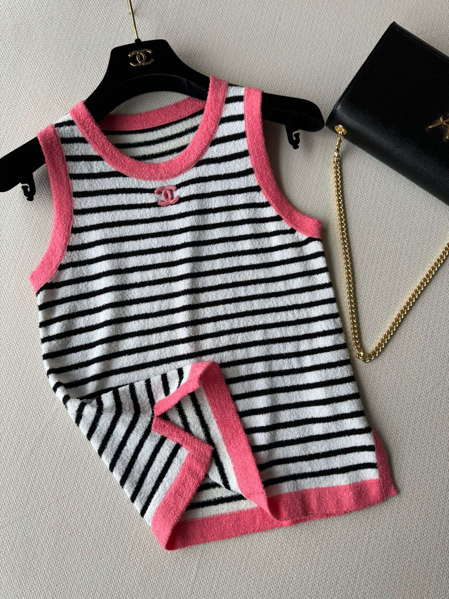 Жилет в стиле Chanel - 2403 - Новый полосатый жилет - Розовый