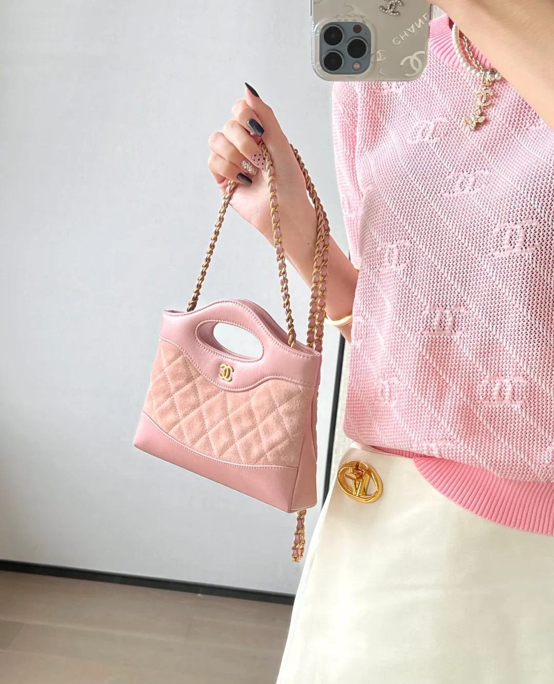 Сумка Chanel 25p nano 31, замша, розовая.