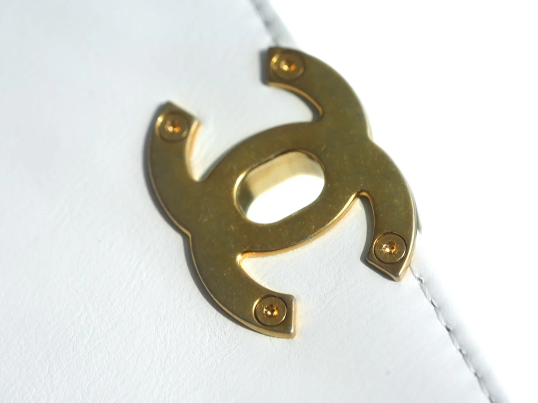 Chanel 24c Double Gold Ball CF Mini 19 White