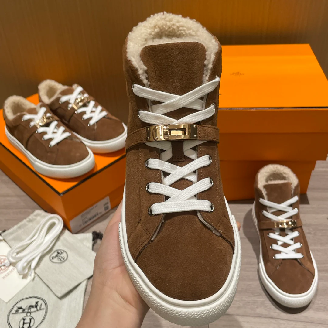 Высокие шерстяные кроссовки Hermes Kelly, низкие кроссовки унисекс, коричневые