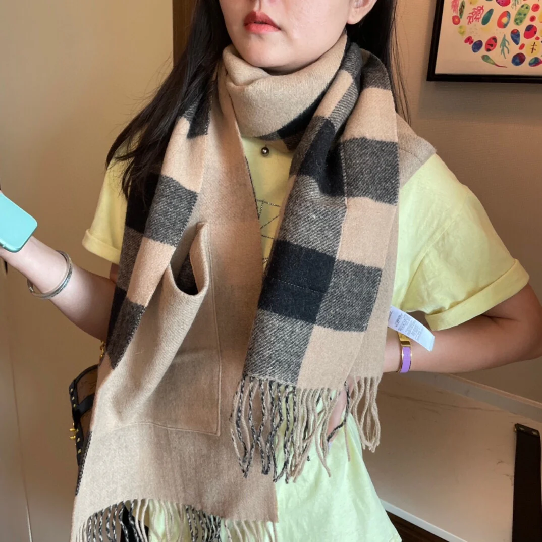 Шарф/шаль Burberry с карманом - 40 см - 200 см - 100% кашемир - коричневый