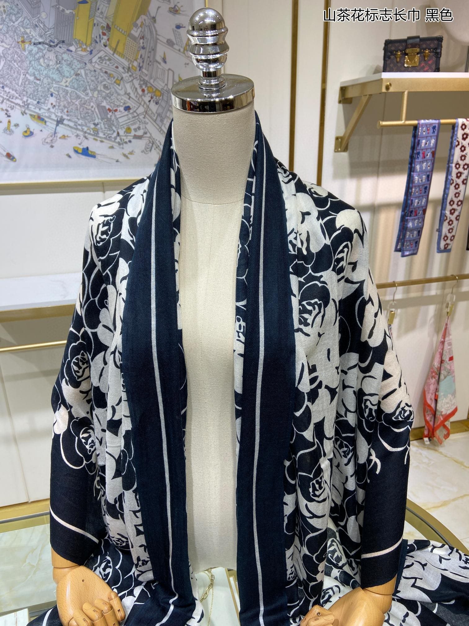 Длинный шарф Chanel Camellia - 110-200 см - 100% - Кашемир премиум-класса